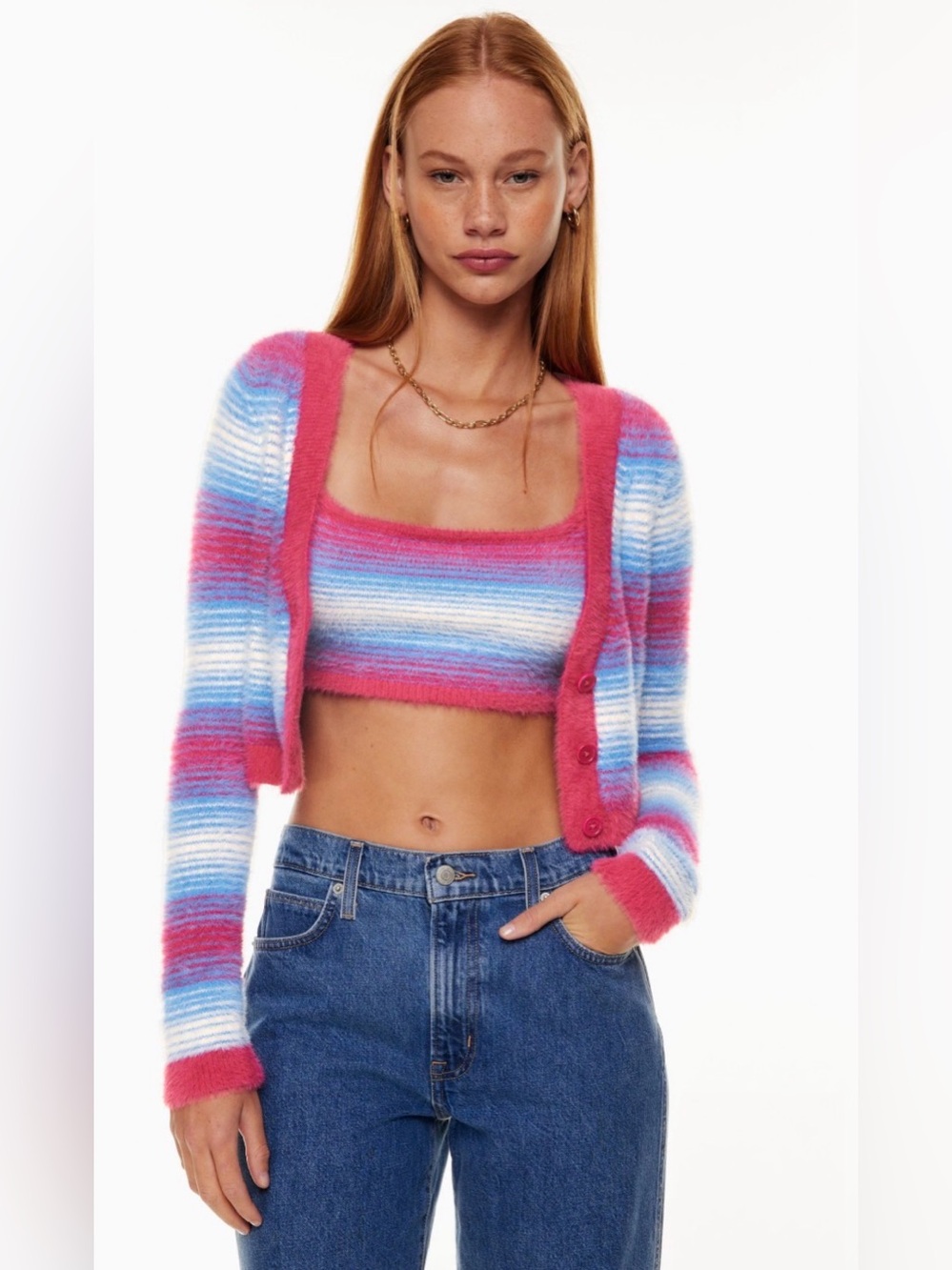 NWT Sunday Best Striped Fuzzy Crop Cardigan Set